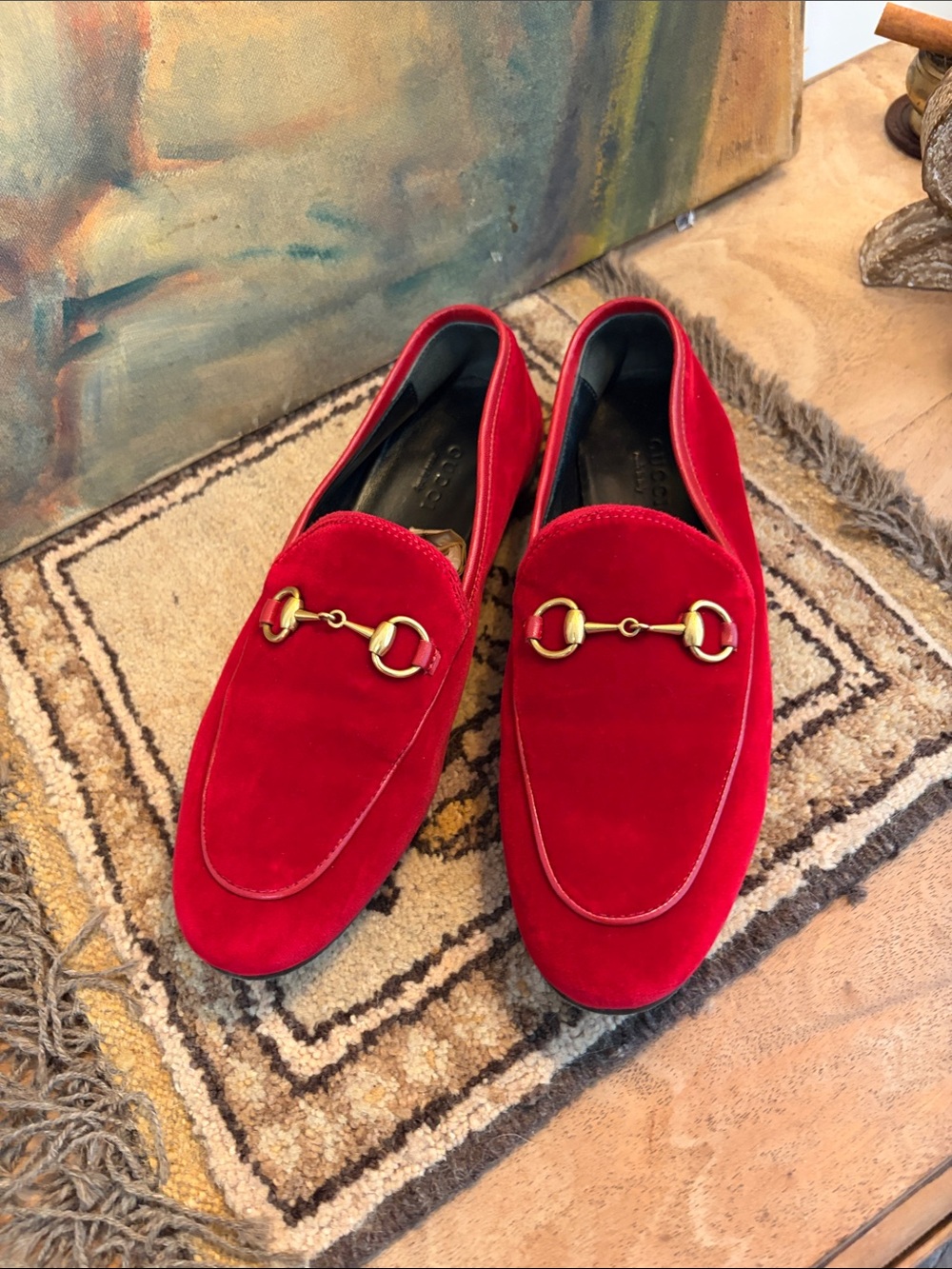 GUCCI Princeton Red Velvet Horsebit Loafers SZ 36